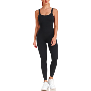 Women's Workout Jumpsuit Built In Bra Yoga Ribbed One Piece Outfits Athletic Rompers Tummy Control L