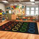 Classroom Rugs Elementary, Colorful Circle, 5'x7'6", Seats 20, 4'11" x 7'6"