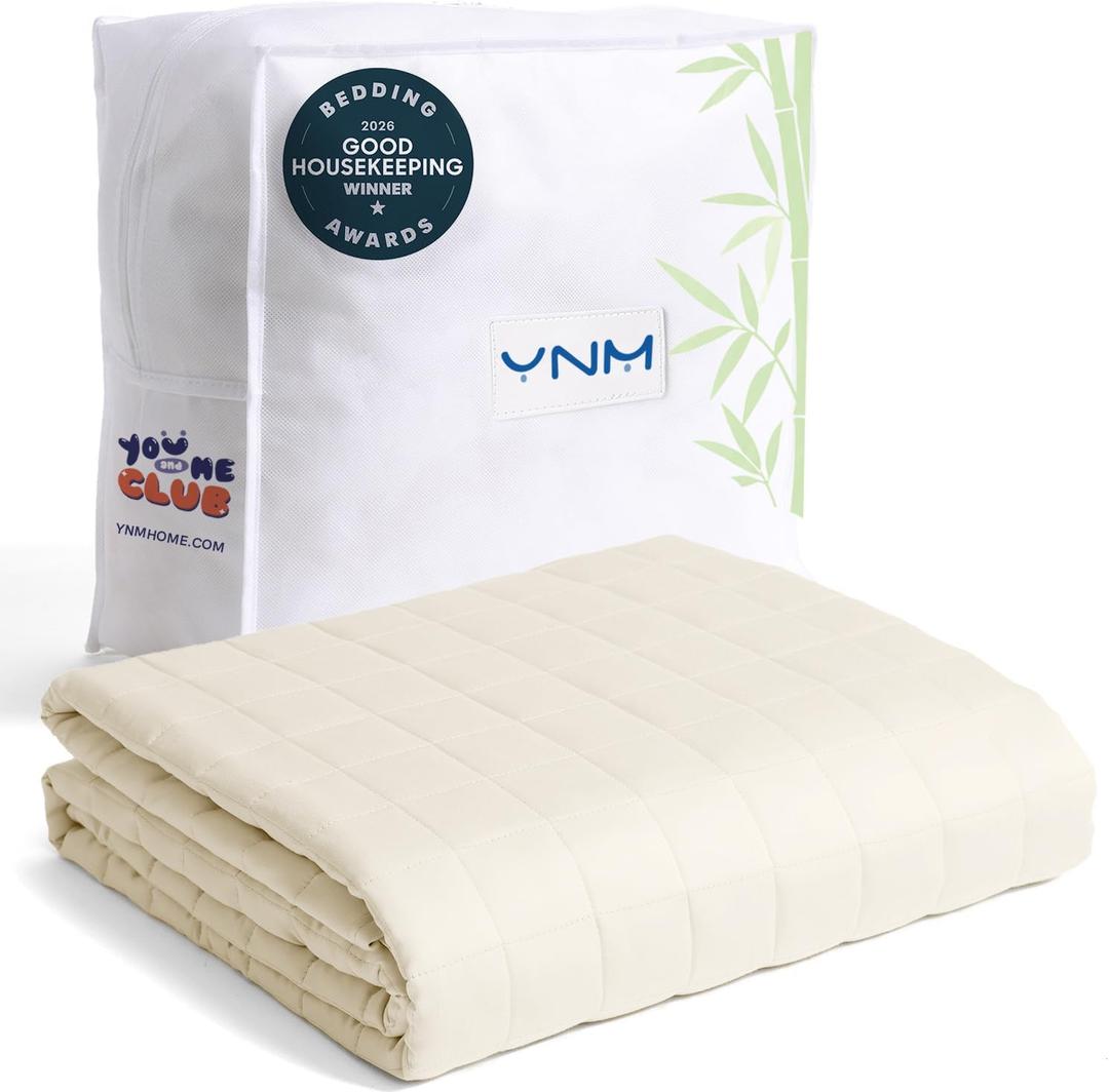 YnM Cooling Weighted Blanket for Adults, 12lbs Heavy Bed Throw for One Person of 110lbs, Perfect for Hot Sleepers or Warm Climates with Rayon/Glass Beads(60x80 Inches, Queen Bed, Champagne Beige)