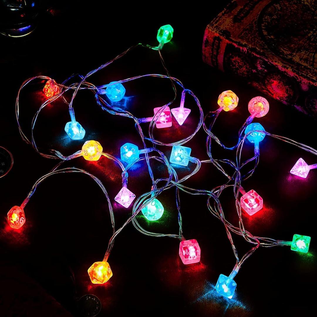 Wettarn 39 ft Polyhedral Dice String Lights LED Dice Lights Strands Extendable Glow in The Dark Party Decorations for Role Playing Game Bedroom Indoor Outdoor Wedding Tree Garden Decoration