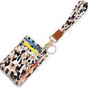 Slim Front Pocket Wallet RFID ID Card Holder Cute Small Wallet with Wrist Lanyards Key Chain Holder for Women,Leopard