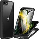 Miracase iPhone SE Case 2020 2022/ iPhone 8 Case, Full-Body Glass Back with Built-in Glass Screen Protector, Rugged iPhone SE Phone Case 3rd Generation/ 2nd Gen, Clear Hard Cover Bumper for SE, Black