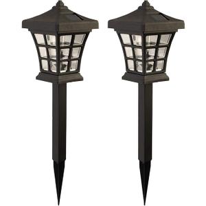 Crosslight Solar Powered Pathway Lights (2 Pack) - Pagoda Outdoor LED Lights, Waterproof for Garden, Yard, Patio, Lawn, Walkway - Decorative Ground Stake Lighting | Warm White
