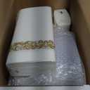 Nervure 350PCS Gold Plastic Dinnerware - White and Gold Disposable Plates for 50 Guests - 100 White Disposable Plates, 150 Plastic Silverware, 50 Cups, 50 Napkins for Wedding & Party