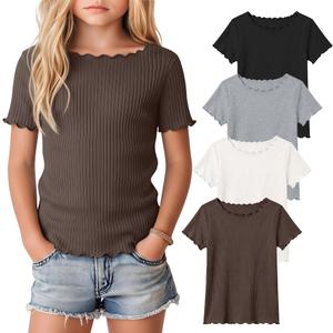 Halfchet 4 Pack Girls' Short Sleeve T-Shirts, 4-Color, 9-10 Years