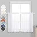 KOUFALL Short Sheer Curtains 36 Inch Length for Kitchen Rod Pocket 2 Panels Linen Look Textured Cafe Curtain Semi Sheer Tier Curtains for Small Window Bathroom Farmhouse 30x36 inches Long White