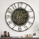Maxstar Large Moving Gear Wall Clock for Living Room Decor,Vintage Industrial Steampunk,Metal Wall Clock Decorative for Home Office, Dinning Room,Farmhouse(Antique Brass,Arabic Number,24 INCH) (Bronze)