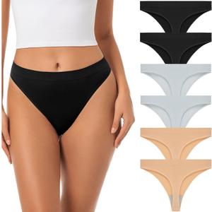 Jo & Bette Seamless Thongs for Women - High Waist Panties 6 Pack - Thong Underwear Pack Breathable No show Sports (XL)