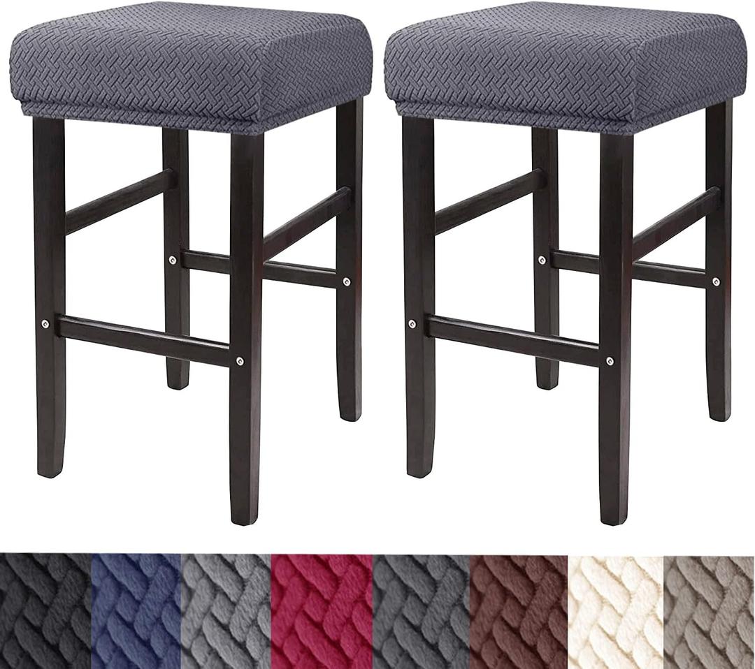 HFCNMY Stool Covers Rectangle,2  Pack Stretch Rectangle Bar Stool Covers Jacquard Vanity Stool Cover Washable Counter Stool Covers Bar Stool Seat Covers Saddle Seat Cover with Elastic Bands Dark Gray