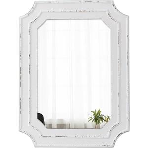 Rustic White Mirror 18 X 24 Inch, Wall Hanging Distressed Finish Wooden Frame Vintage Mirrors for Wall Decor, Farmhouse Wall Mirrors for Vanity Bedroom Entryway, Horizontal or Vertical