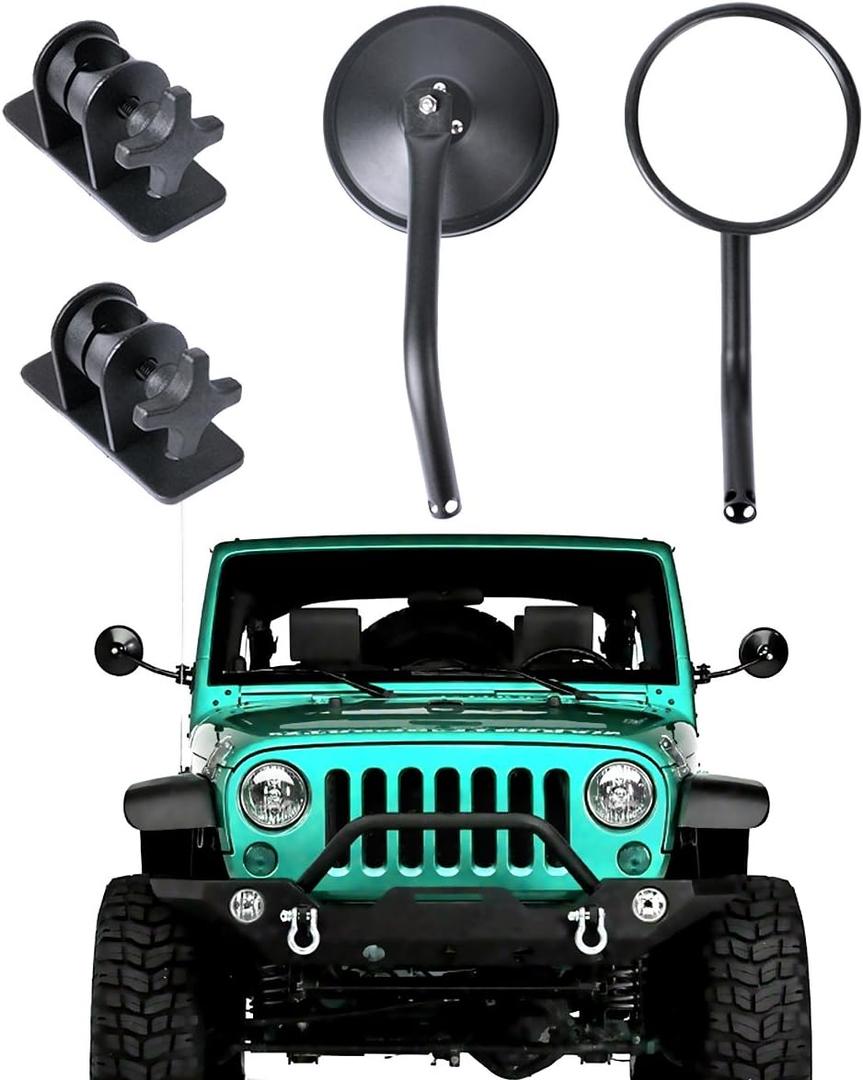 Round Mirrors for Jeep, AutoEC Jeep Wrangler Side View Mirrors with Adjustable Arms, Fit for 1997-2017 Jeep Wrangler TJ - One Pair