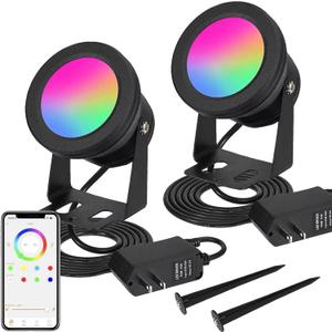 Spotlight, 15W Spot Lights Outdoor RGB IP67 Waterproof Landscape Spotlights with Bluetooth Dimmable for Smart Intelligent Yard LED,12V Low Voltage House Garden Path Decoration(2 Pack)