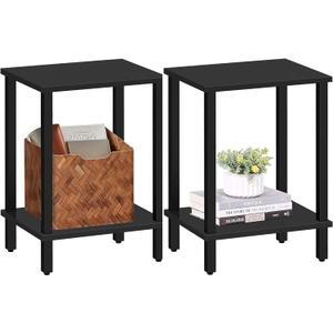 TUTOTAK End Table, Set of 2, Side Table, Nightstand, 2-Tier Storage Shelf, Sofa Table for Small Space, Living Room, Bed Room TB01BK035 (Black)