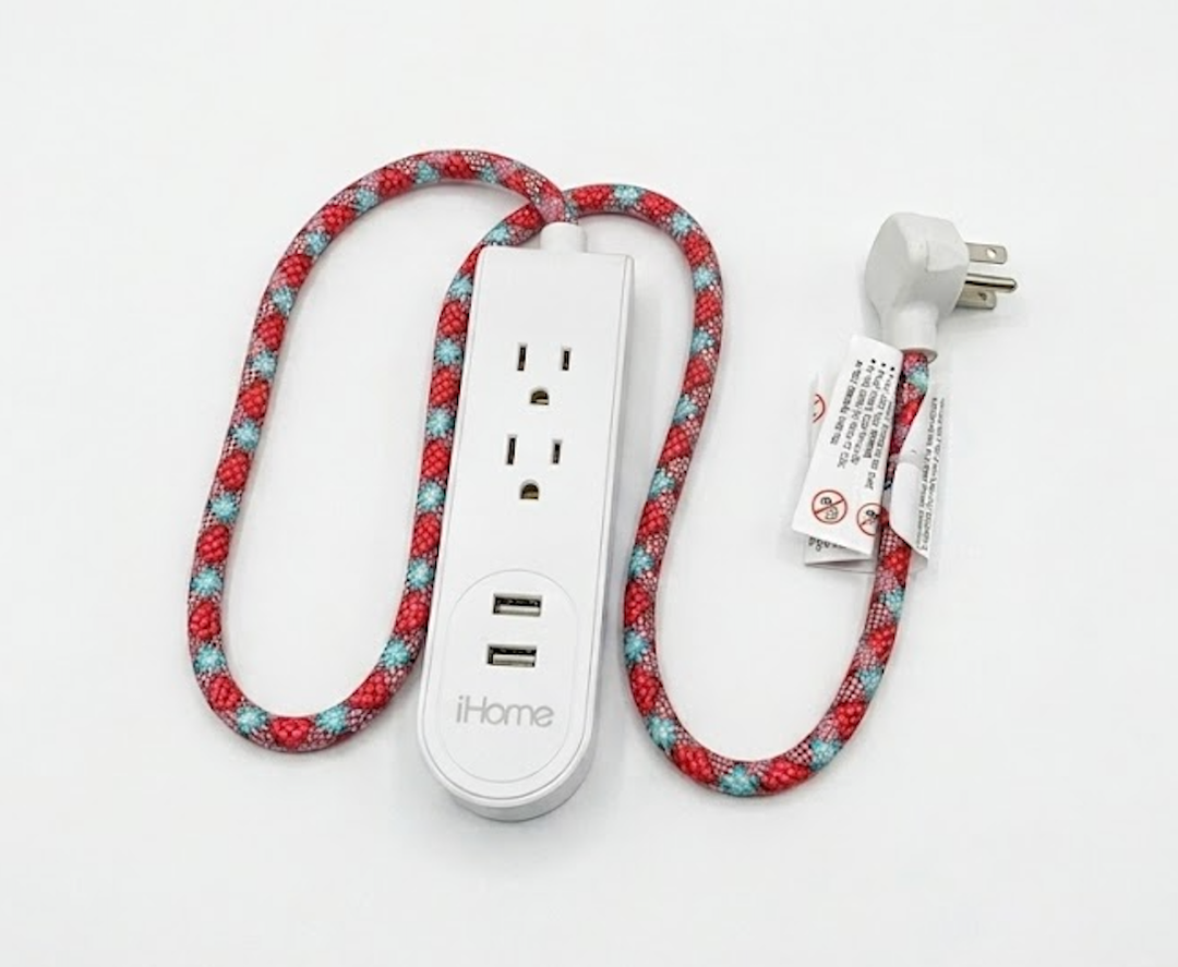 iHome 2 Outlet Power Strip, Nylon Braided Extension Cord, Flat Plug Power Strip to Use in Kitchen or Behind Furniture, Heavy-Duty Extension Cord with Multiple Outlets
