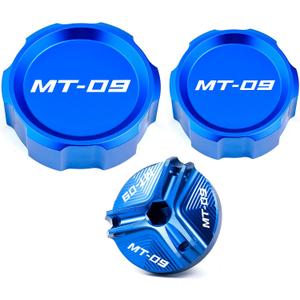 Compatible with 2026 MT09 MT 09 2025 MT09 SP 2021-2026 MT-09 Tracer 9 GT Accessories Motorcycle CNC Rear Front Brake Fluid Reservoir Cover Oil Filler Cap (Blue)