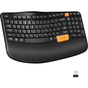 Ergonomic Wireless Keyboard with Wrist Rest, Wave Keys for Comfortable Natural Typing, 2.4GHz Ergo Wireless Computer Keyboard for Windows, Mac OS Laptop/PC/Notebook (Black&Orange)