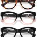 kunchu Reading Glasses for Women - Blue Light Reading Glasses with Spring Hinge, Anti-Glare/Eyestrain Computer Readers (3 Pack, 1.5X)