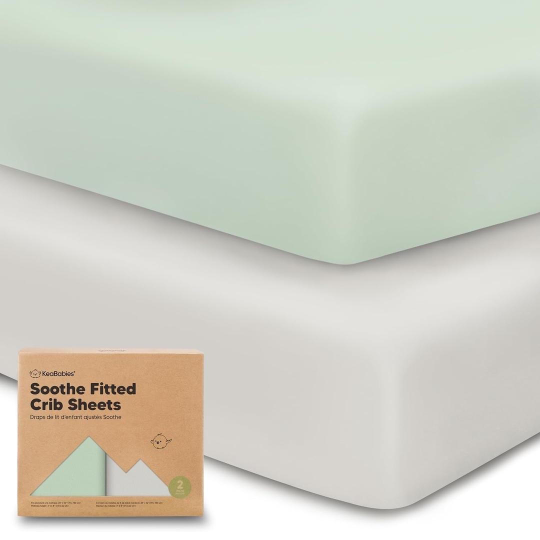 KeaBabies 2-Pack Organic Crib Sheets for Boys, Girls - 52x28 Fitted Crib Mattress Sheet Neutral, Breathable Jersey Cotton Cover for Baby Bed, Toddler Mattress, Soft & Cute Prints (Sage)