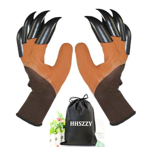 Pack of 3 HHSZZY Gardening Gloves with Claws, Waterproof, Breathable, for Digging Planting, Puncture Resistant, Best Gifts for Women. (Brown)