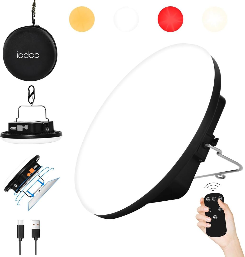 IODOO 16500mAh 60W Rechargeable Camping Light with Remote 3000LM 2700/4000/6500K LED Camping Lantern Portable IP65 Waterproof Tent Lights Power Failur