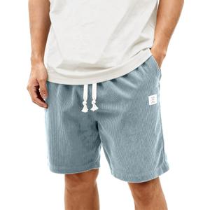HOTake Mens Corduroy Shorts Casual 7 Inch Elastic Waist Drawstring Summer Beach Loose Fit Shorts (Blue, M)