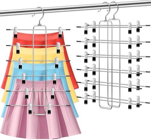 Closet-Organizers-and-Storage,6 Tier Pants-Hangers-Space-Saving,Skirt-Hangers with Clips for Closets Organizer,College-Dorm-Room-Essentials,2 Pack Closet Storage Clothes Shorts Jean Hanger