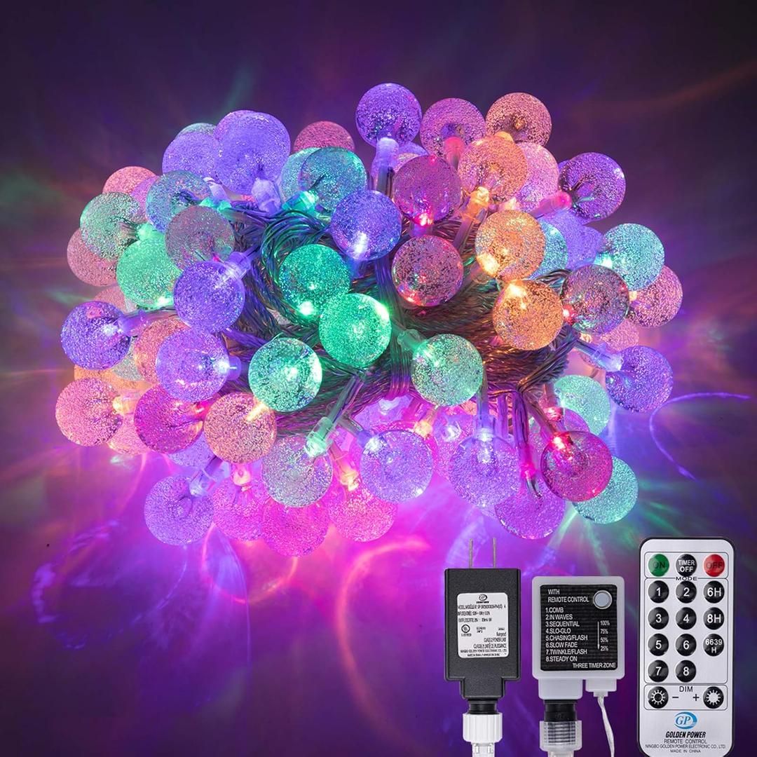 AWQ 100 LED 49 FT Globe Ball String Lights Crystal Bubble Ball Fairy String Lights Plug in with Remote 8 Modes Extendable for Indoor Outdoor Wedding Christmas Tree Garden Decor (Multicolor)
