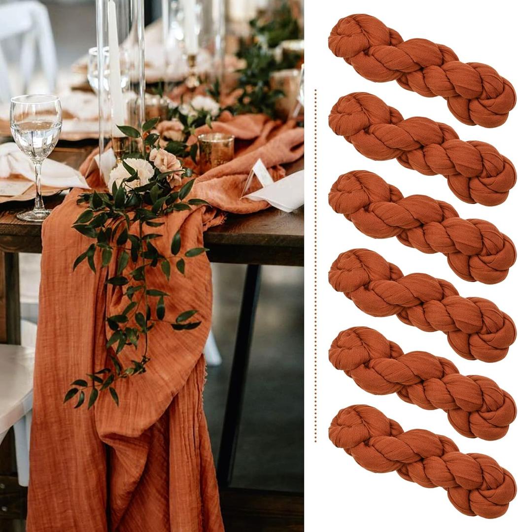 6 Pack Terracotta Cheesecloth Table Runner 13FT Gauze Cheese Cloth Table Runner 35x157 Inch Long Boho or Rustic Wedding Table Decor for Wedding Decor Arch Draping Bridal Shower Holiday Party