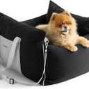 Lesure Small Dog Car Seat for Small Dogs - Waterproof Dog Booster Car Seat with Storage Pockets, Clip-On Safety Leash and Thickened Memory Foam Filling, Pet Carseat Puppy Travel Carrier Bed, Black
