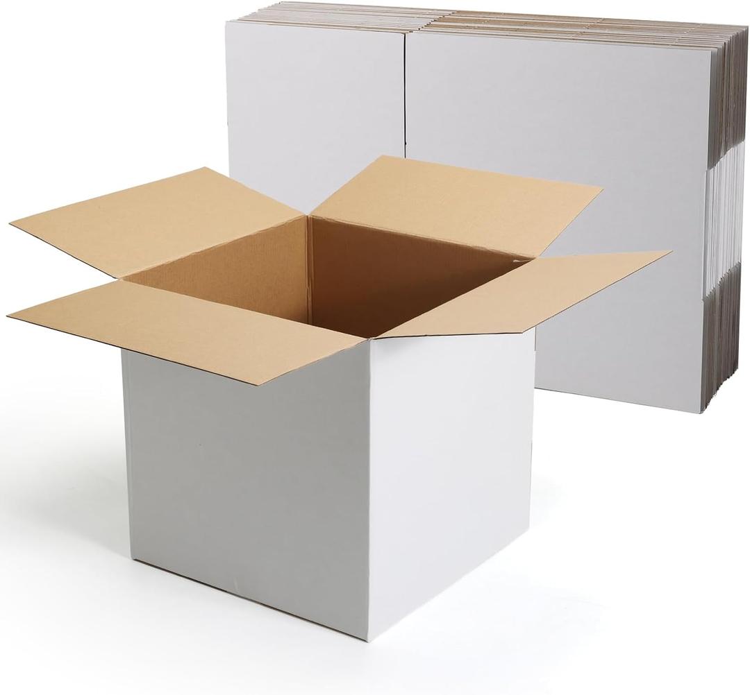 CRUGLA 12x12x12 Shipping Boxes 10 Pack, White Corrugated Cardboard Boxes with Side-Lock and Pre-Applied Double-Sided Tape, Easy Assemble Packing Mailer Boxes for Small Business Shipping