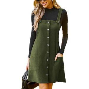 CUPSHE Casual Dresses for Women Square Neck Button Front Sleeveless Pockets A Line Mini Overall Dress, L