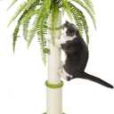 42" Tall Palm Tree Cat Scratching Post - Heavy Duty Coconut Cat Scratcher for Large Cats, Cute Green Sisal Rope Vertical Scratching Pole with Dangling Ball, Stable & Decorative Furniture (106cm)