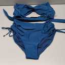 Blooming Jelly Womens High Waisted Bikini Sets Drawstring Tummy Control Swimsuits Crisscross Tie Back Bathing Suit (Medium)