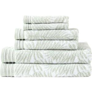 Tommy Bahama - Towel Set, Soft & Absorbent Bath Essentials, 100% Cotton Yarn Dye, Oeko-Tex Certified (Linear Palms Green, 6-Piece)