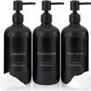 Nellyke Shampoo and Conditioner Dispenser Bottles Set, Modern Black 21oz Refillable Shower Soap Dispenser with Black Pump, Body Wash Dispenser for Shower Bathroom Kitchen,3 Pack