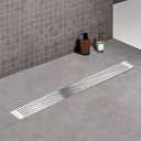Offset Linear Shower Drain, Shower Drain 24 inch with Removable Grate Cover, Professional AISI 304 Stainless Steel Side Outlet Shower Floor Drain with Hair Catcher and Leveling Feet