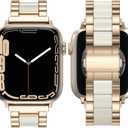 Wearlizer Compatible with Apple Watch Band 38/40/41/42mm Fashion Wristband Women, Stainless Steel + Resin Metal Replacement for iWatch Series 11 10 9 8 7 6 5 4 3 SE/Ultra 3 2 1-RoseGold+Starlight
