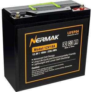 12V 18Ah Lithium LiFePO4 Deep Cycle Battery, 2000+ Cycles Lithium Iron Phosphate Rechargeable Battery for Solar Power, UPS, Lighting, Marine, Scooters, Fish Finder and More, Built-in 20A BMS