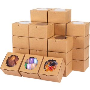 TOMNK Set of 100 4x4x2.5 Small Cookie Boxes, Mini Dessert Boxes with Window for Cupcakes, Macarons, Chocolate, Strawberries, Muffins(Kraft Paper)