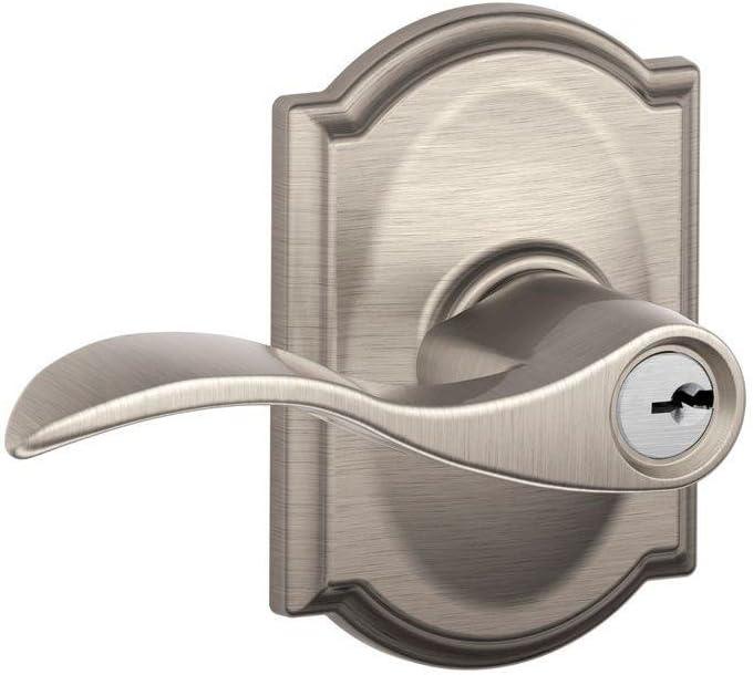 SCHLAGE F51A ACC 619 CAM Accent Lever with Camelot Trim Keyed Entry Lock, Satin Nickel