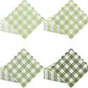Green Gingham Napkins Disposable Cocktail: 80PCS Checkered Square Paper 9.8x9.8 Inch For Table Decorations & Dinner Party