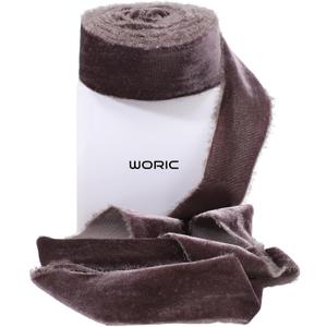 woric Brown Velvet Ribbon 1 1/2 Inch 5 Yards Frayed Velvet Valentines Ribbon for Wedding Flower Bouquet Gift Wrapping Wreath Valentines Day Gifts Home Decorations