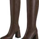 Wetviro Knee High Boots for Women Tall Boots Womens Chunky Block Heel Dress GoGo Long Boots (10, Brown)