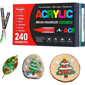 Acrylic Paint Markers Pens, 240 Vivid Colors Acrylic Markers Set,Direct Liquid Type, Stackable Color, Odorless Soft HeadMarkers for SchoolTooli Art Fabric & Creative Crafts (240)