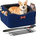 Dog Car Seat for Small Medium Dogs, 6" Elevated Dog Booster Seat with ISOFIX Safety Fixation, Washable Cover & High Density Memory Foam, Portable for Car Front/Rear/Trunk Home Outdoor Use (Navy Blue)