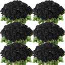 Jexine 50 Pcs Artificial Rose Flower Bulk Realistic Silk Fake Roses with Long Stem Plastic Artificial Flower Bouquet Real Looking for Home Wedding Centerpieces Party Decoration(Black)