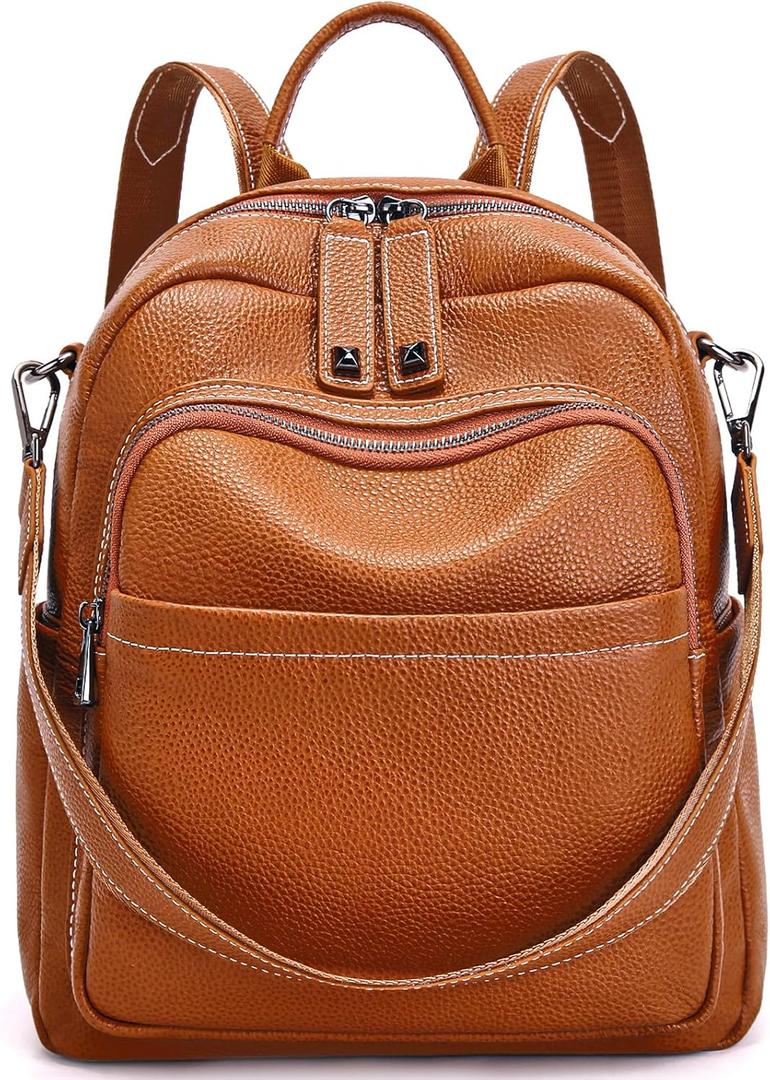 BOYATU Genuine Leather Backpack Purse for Women: Anti Theft Convertible Soft Backpacks - Elegant Womens Travel Backpack (01 Medium-Caramel Brown)