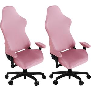SARAFLORA 2 Pack Gaming Chair Cover, Stretchable Computer Chairs Cover Removable Office Chair Cover for Armchair, Swivel Chairs, Computer Boss Chair, Spandex Chair Slipcovers, Pink