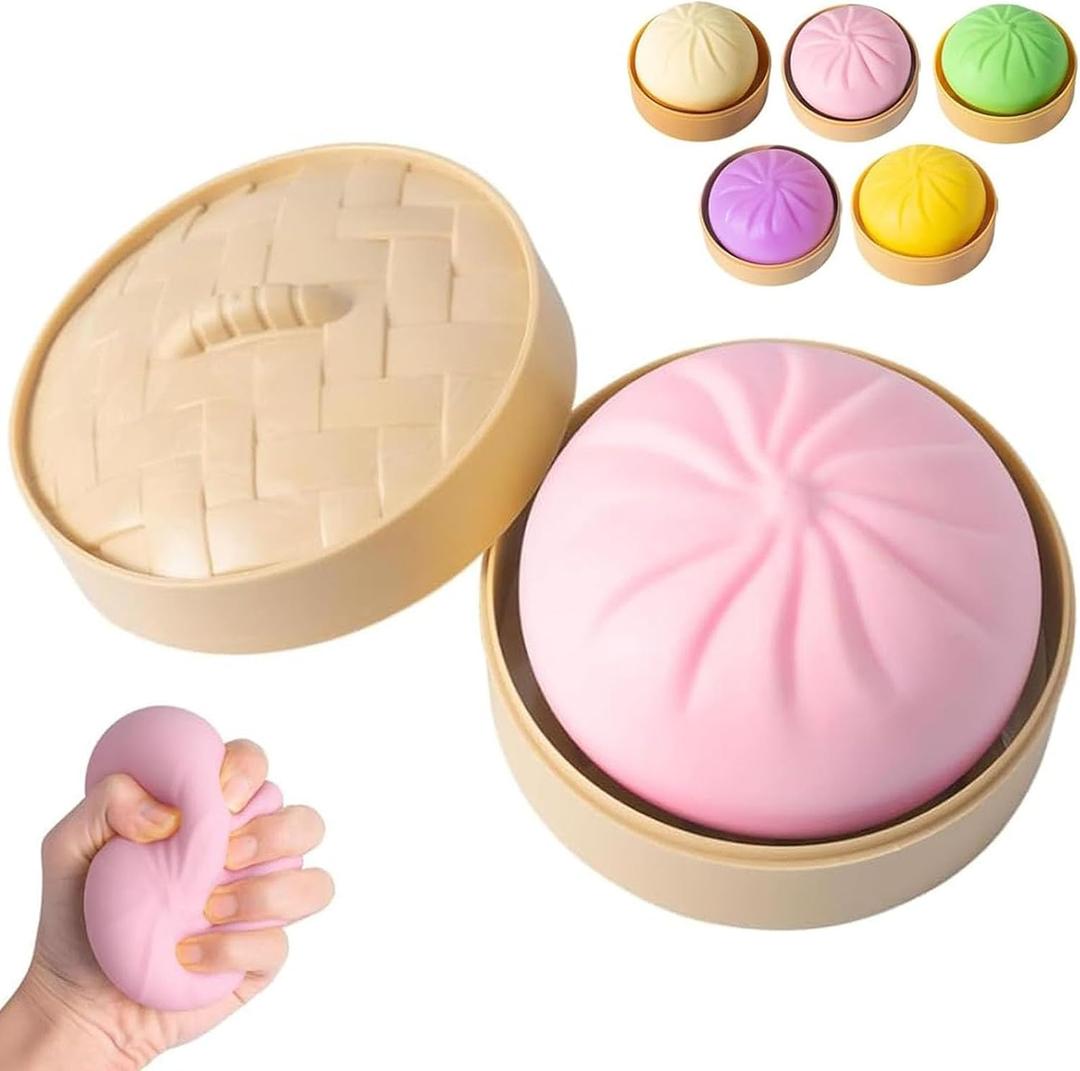 Colorful Dumpling Squishy Stress Balls Fidget Toys for Adults & Teens, Mystery Soft Dumpling Squeeze Toy Box, Sensory Stress Relief Squeeze Toys (Pink)