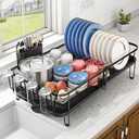 Elashy Dish Drying Rack,Dish strainers for Kitchen Counter,Dish Racks with Removable Utensil Holder,Dish Drying Rack with Drainboard and Extra Drying Mat(Black) 